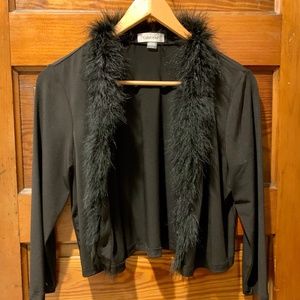 Black Calvin Klein Cardigan with Feather Trim